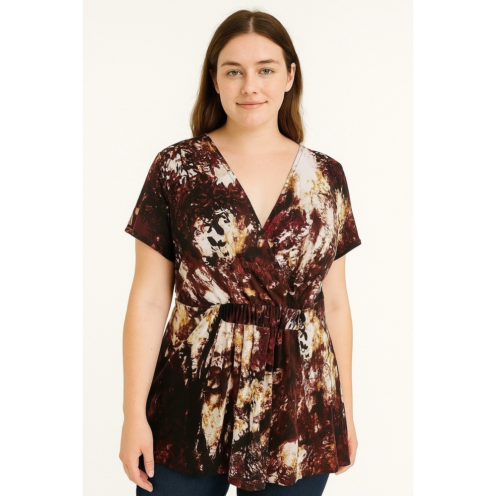 Worthington Women's Medium Floral Wrap V-Neck Babydoll Blouse Multicolor